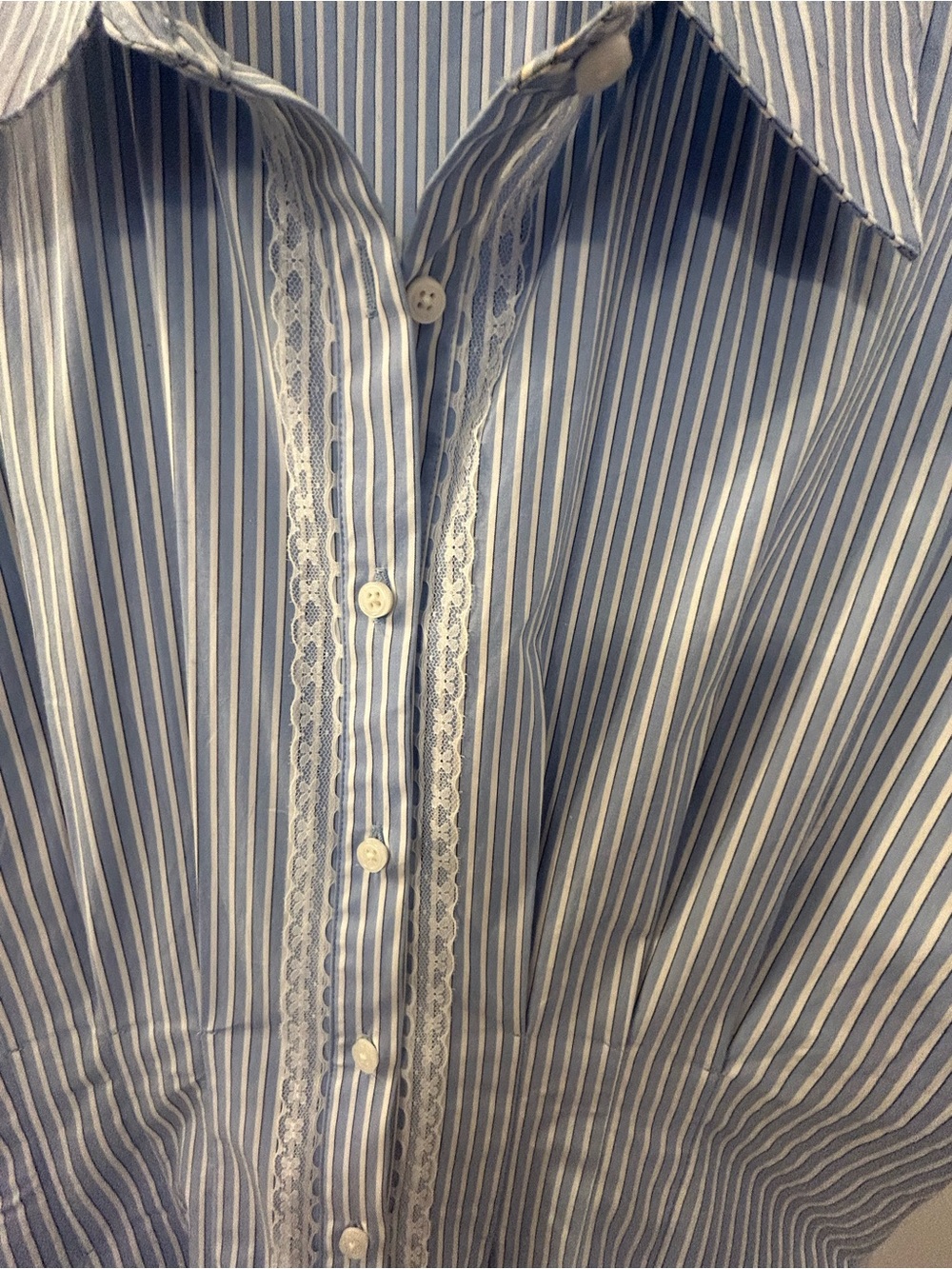 J. Crew Wren Lace Trim Shirt Dress Striped Button-Front Midi - Picture 7 of 7
